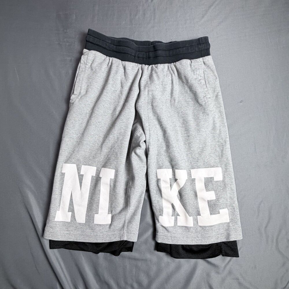 NIKE Men's Small Reversible Basketball Shorts Gray Black Spellout Court NBA